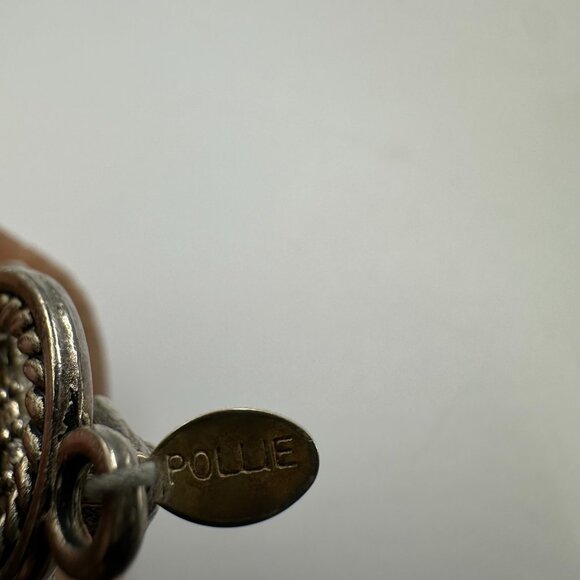 3/$30 Pollie Bracelet Silver Tone Diamond Shape Link Textured Toggle Clasp 6.5" - Picture 4 of 8